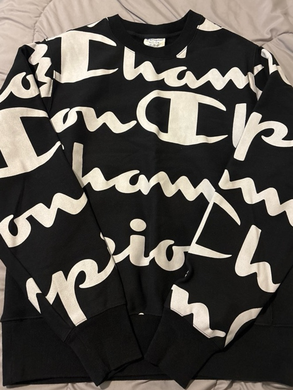 Champion Black Crewneck with Large White Script Logo